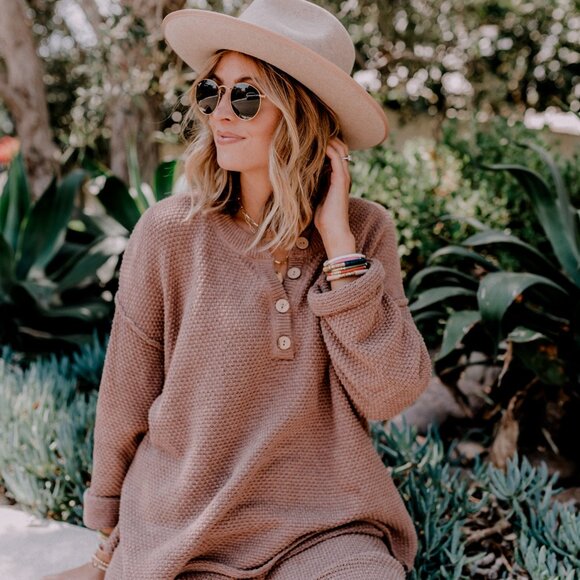 Free People Hailee Sweater Set in Gulf Cocoa New - Picture 4 of 8